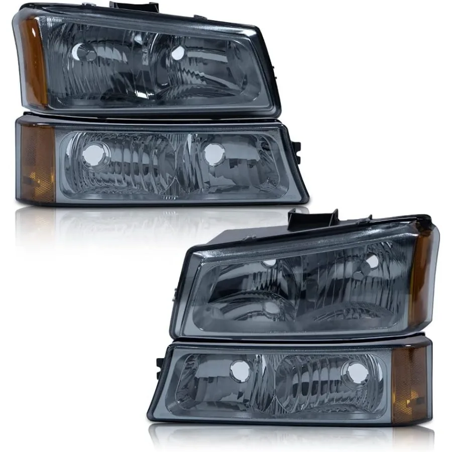

Headlights Assembly Compatible with 2003 2004 2005 2006 Chevy Avalanche 1500 2500 Bumper Headlamps Smoky Lens Chrome Housing Am