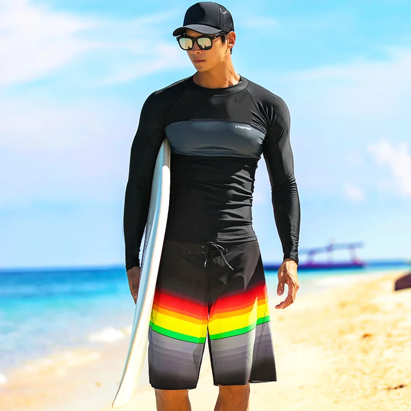 Men UV Protect Swimwear Long Sleeve Swimsuit Mens Rashguard Surfing Rash Guard Surf Shirt For Swimming Sail Drop Ship