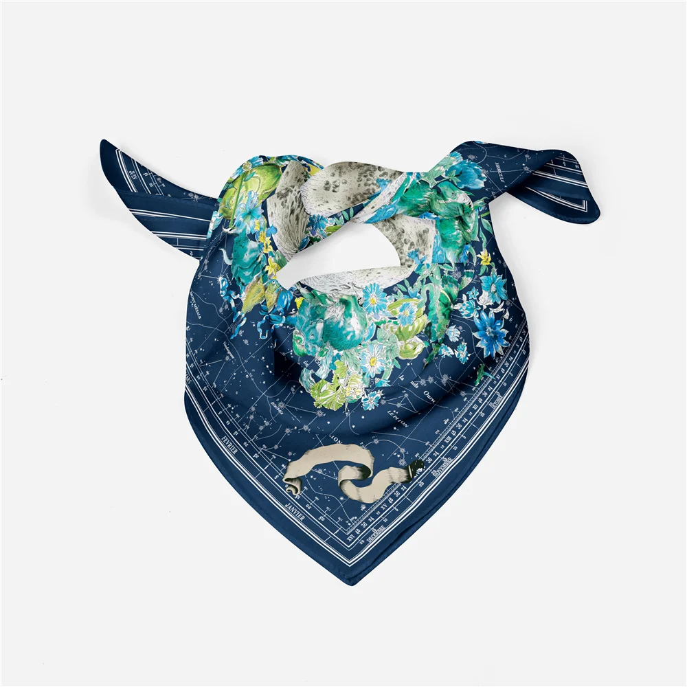 53cm Luxury Brand Square Scarf Woman New Design Flower Map 100% Twill Silk Women Scarf Bandana Luxury Headband Hijab Neckerchief