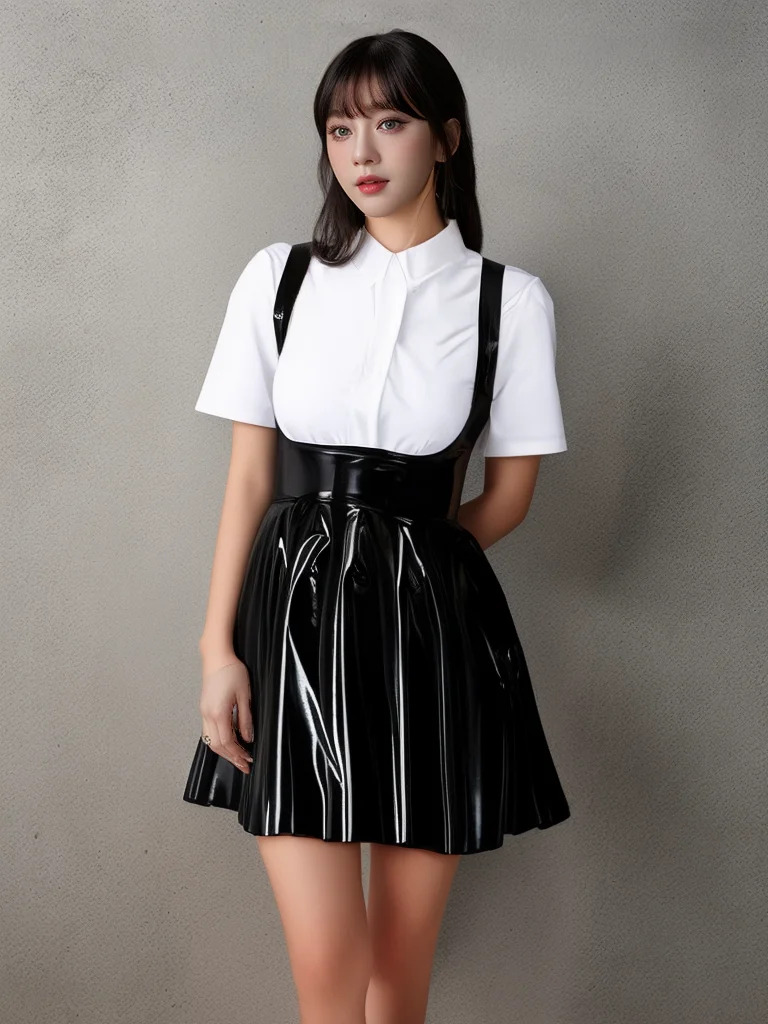 

Sleeveless Basic Pleated Mini Dress For Women Plus Size PU Faux Leather Sling Dress Side Zipper A-Line Jumper Skirt