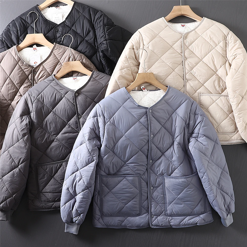 

Легкая стеганая хлопковая куртка с флисовой подкладкой для мужчин, повседневная теплая осенне-зимняя куртка прямого кроя с длинными рукавами без капюшона