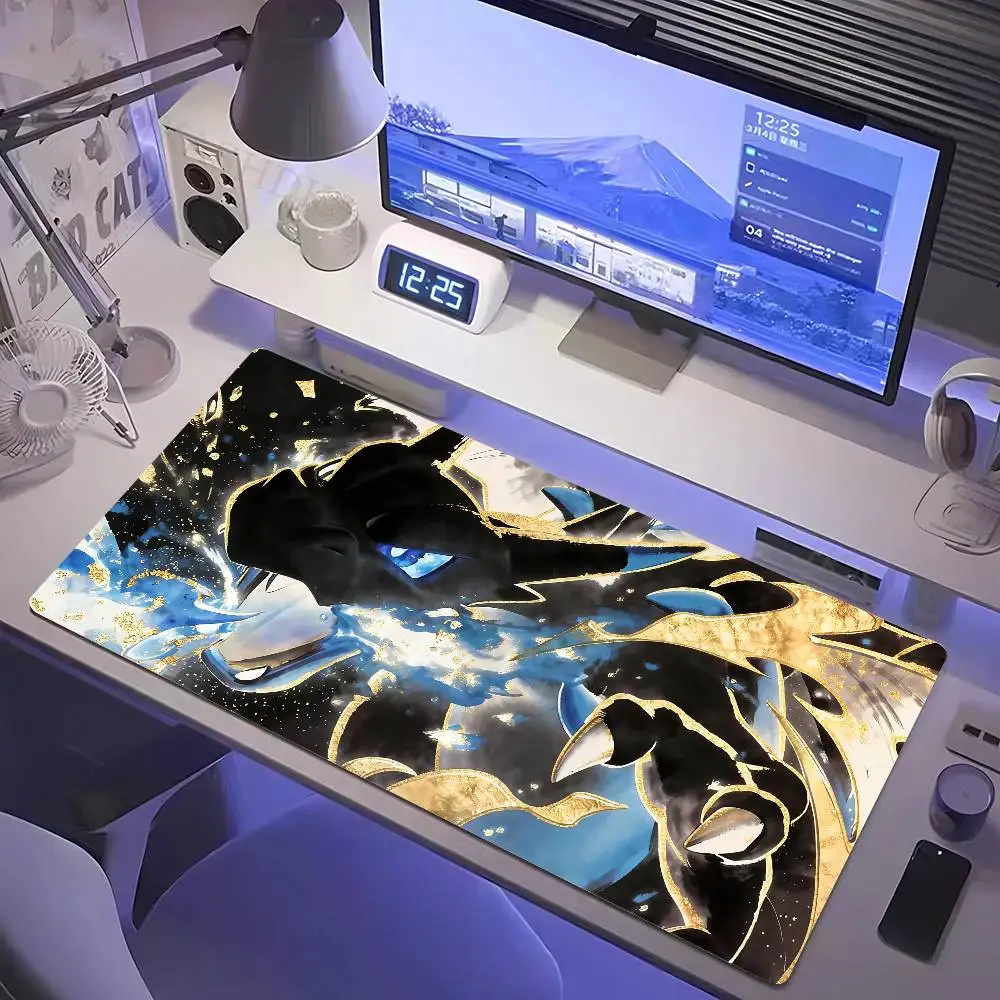 Anime Gaming Mousepad P-Pokemon Ink Wash Charizard Mouse Pad Non-Slip Rubber Base Stitched Edge Desk Mat for PC Laptop