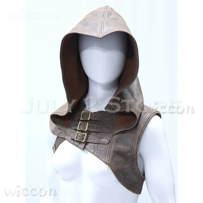 Halloween European Medieval Pirate Buckle Shoulder Guard Warrior Leather Hood Stage Performance Men Women Costume disfraz mujer