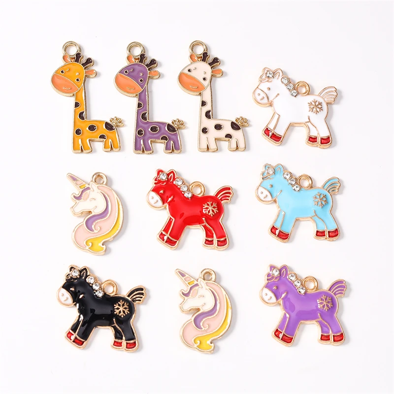 Duarte 20 Stück/Lot Cartoon-Emaille-Tieranhänger mit Pferdemotiv für die Herstellung von Halsketten, Ohrringen, Armbändern, DIY-Bastelarbeiten, Schmuckzubehör – Detail 1