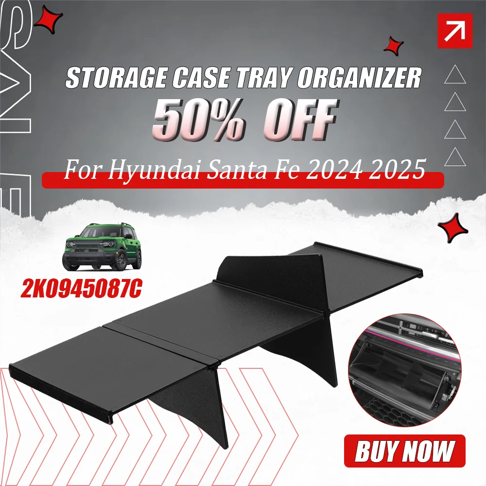 

Glove Box Partition Storage Case Tray Organizer for Hyundai Santa Fe 2024 2025 Car Interior Storage Accessories Black