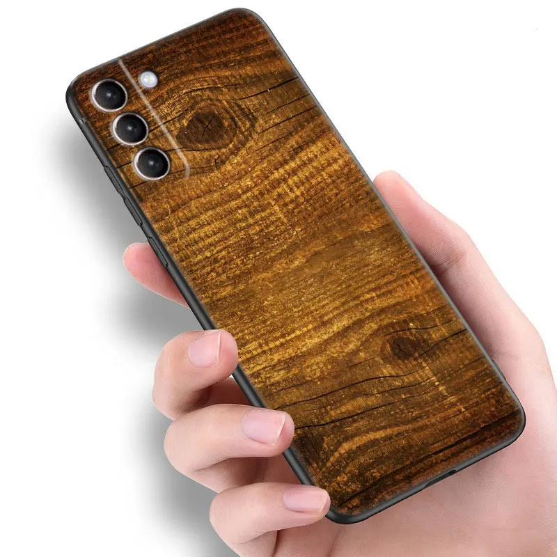 Carved Wood Black Phone Case For Samsung Galaxy S23 Ultra S22 S21 Plus S20 FE A13 A14 A23 A24 A25 A33 A34 A52S A53 A54 5G