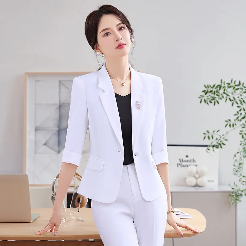 

Front Desk Beautician Green Suit Jacket Women's Small Three-Quarter Sleeve Thin High-Grade Beauty Business Suit