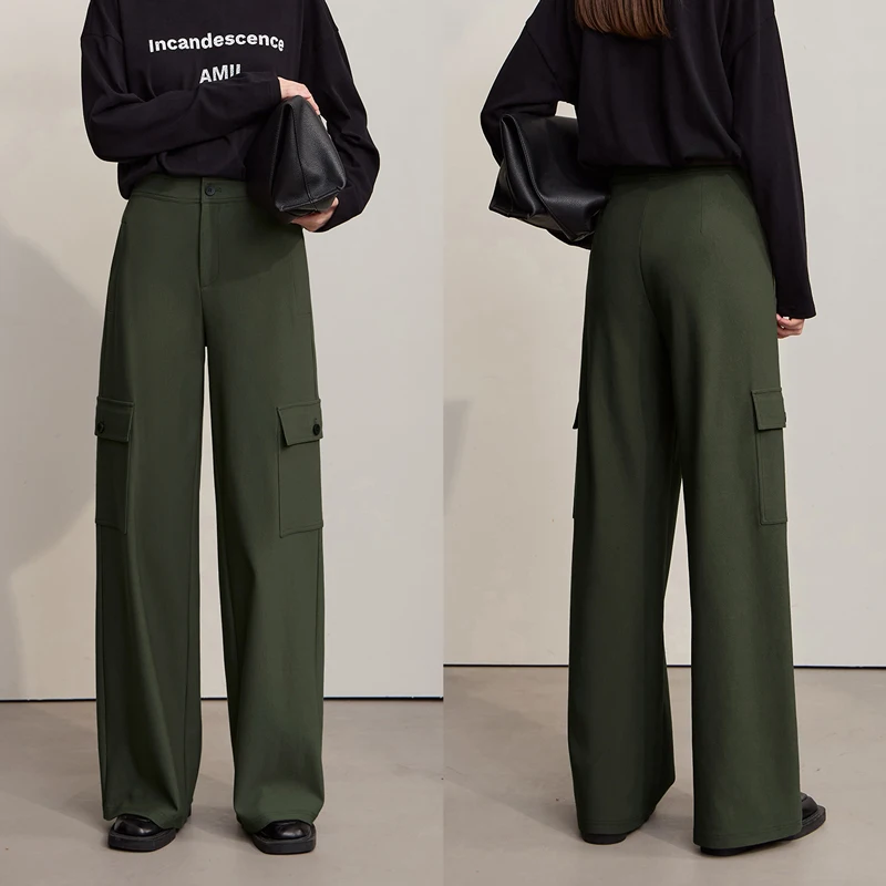 Amii Minimalism Women Pants 2025 Autumn New Casual Loonse Wide-leg Trousers Solid Color Versatile Knit Pants for Woman 12543186