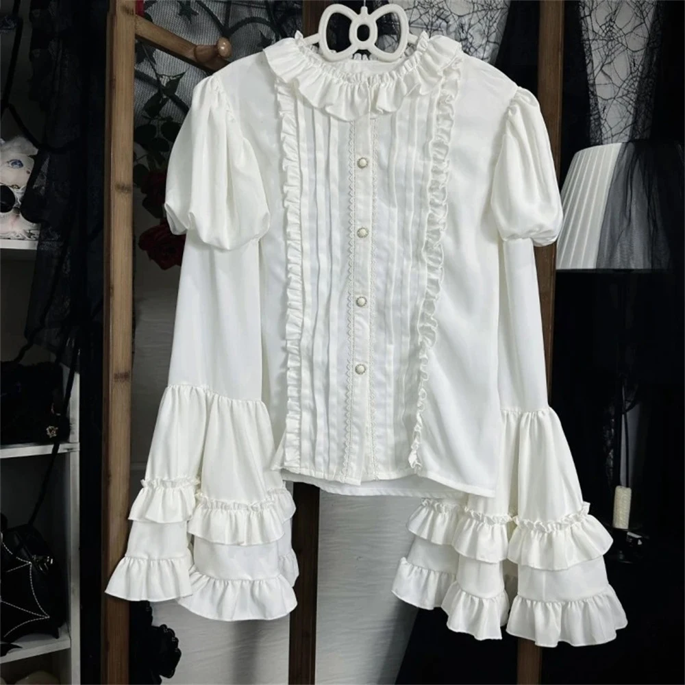 

Cute Lolita Flare Sleeve Japanese Sweet Blouses Victorian Y2k Aesthetic Girls Kawaii Women Jk Loose Ruffles Shirts Tops Blusas