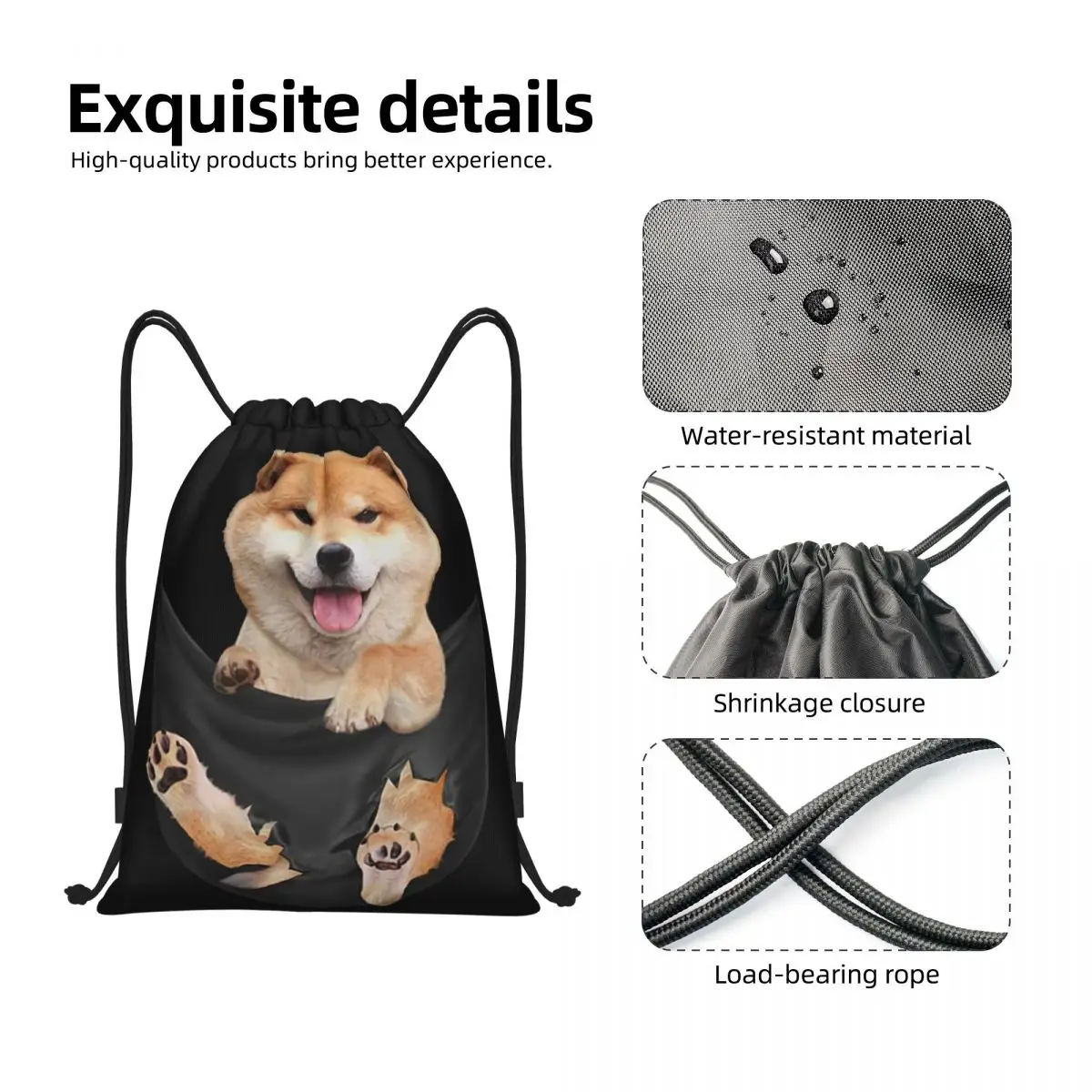 Shiba Inu Puppy Inside Fake Pocket zaino con coulisse borse uomo donna leggero Japan Dog Gym sport Sackpack Sacks viaggiare