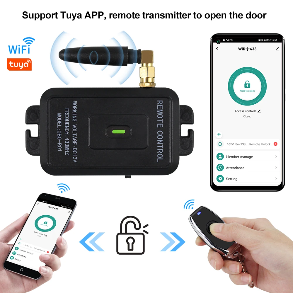 Kit de sistema de Control de acceso de puerta inalámbrico, desbloqueo por aplicación remota de teléfono inteligente Tuya con WiFi, cerraduras