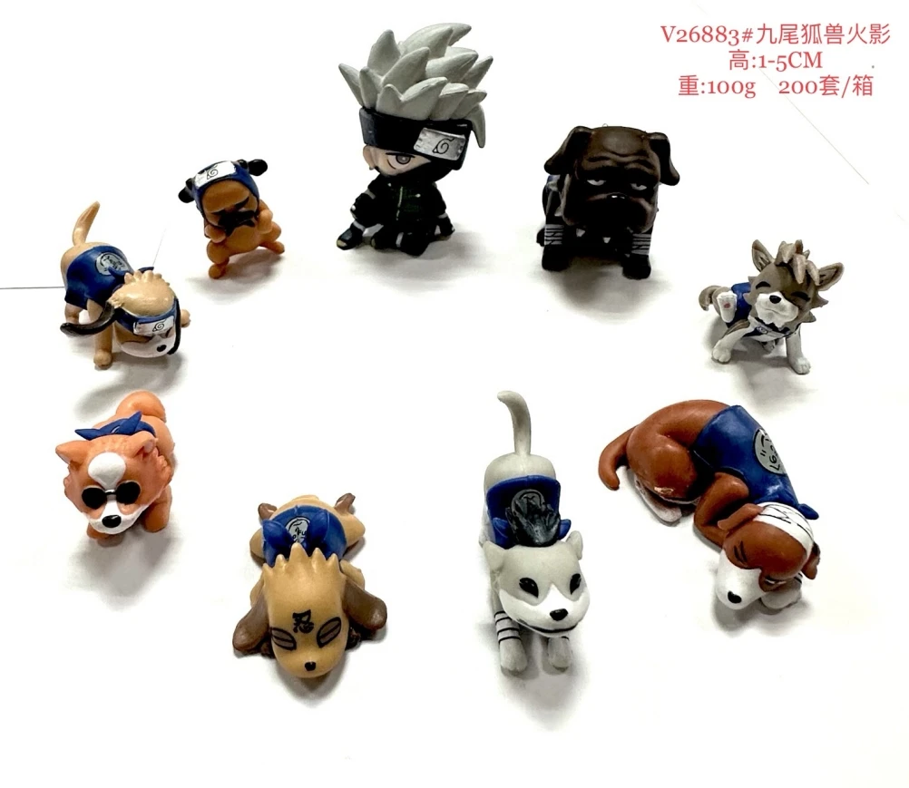 9pcs/set Naruto Hatake Kakashi with Dogs Akamaru Kuromaru Anime Figure PVC Toys