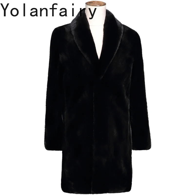 

YOLANFAIRY Winter Splicing Mink Fur Jackets for Men Mid-long Real Fur Coat Man Clothes High Quality Black Mink Fur Coats Jacket
