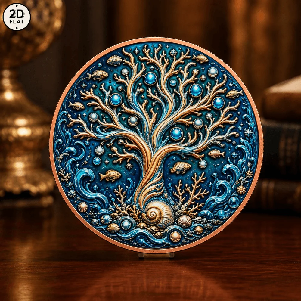 1pc Ocean Tree of Life 1oz Fine Copper Commemorative Coin Underwater Sea Fish Shell Coral Collectible Medal Nature Art Gifts