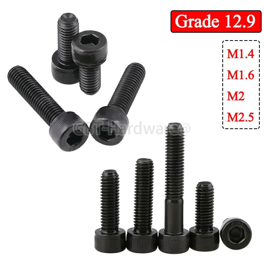 M1.4, M1.6 M2 M2.5 Metric Coarse Thread Cylinder screws DIN 912 ISK 12.9 Class Steel Full Thread Screw For Chassis Computer CNC