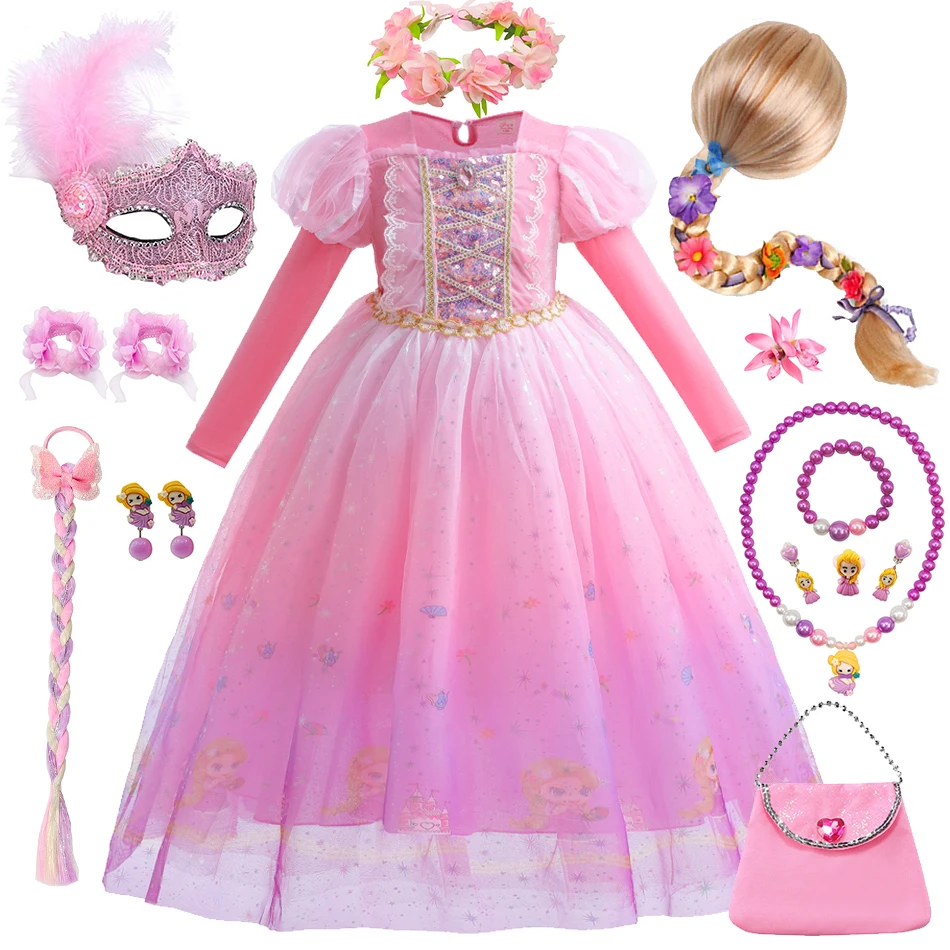 Rapunzel Costume Girls Cosplay Princess Dress Fancy Vestido Children Carnival Birthday Party Clothes Kid Deluxe Outfit Ball Gown