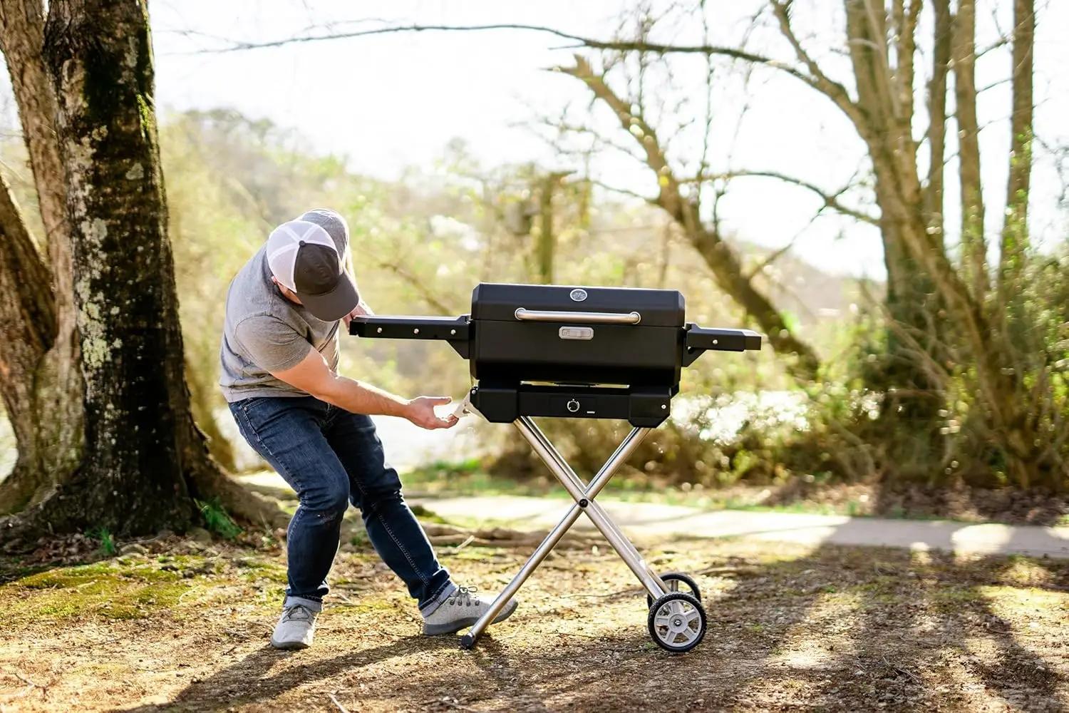 Portable Charcoal Grill and Smoker with Temperature Control, Collapsible Cart, 200 Sq In Cooking Area