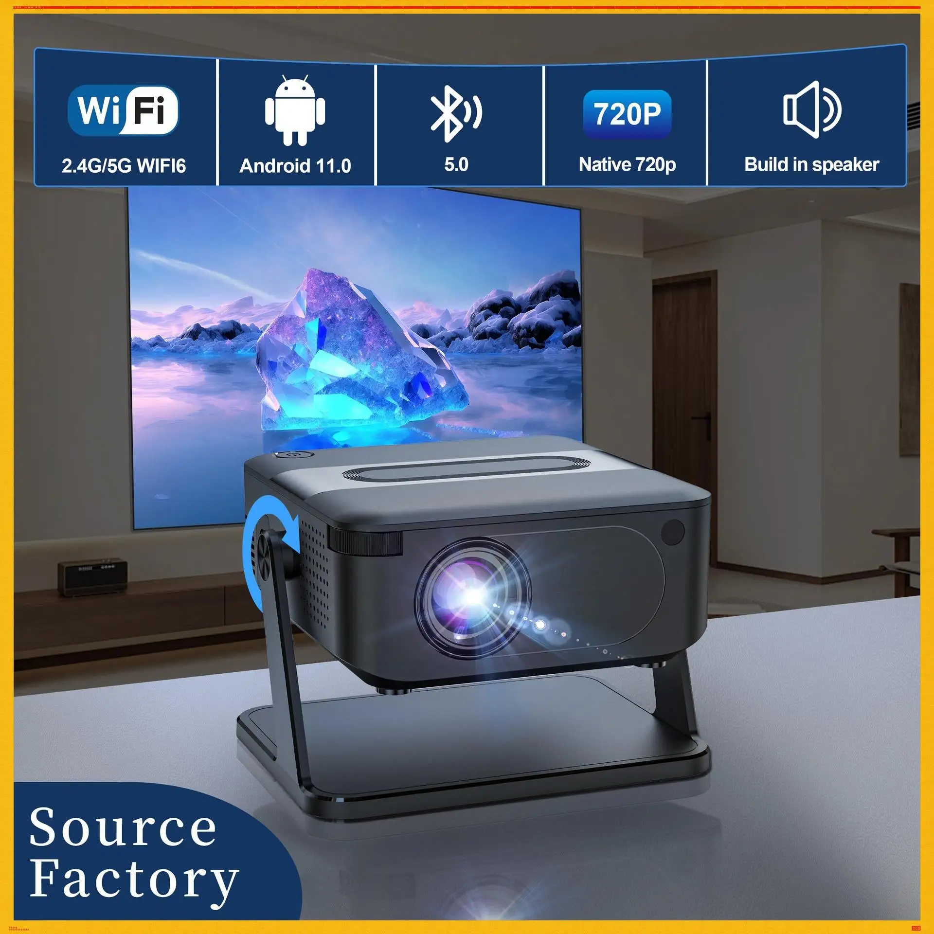 

Household ultra-high-definition 4K decoding bedroom wall-projecting portable gimbal projector for dormitory