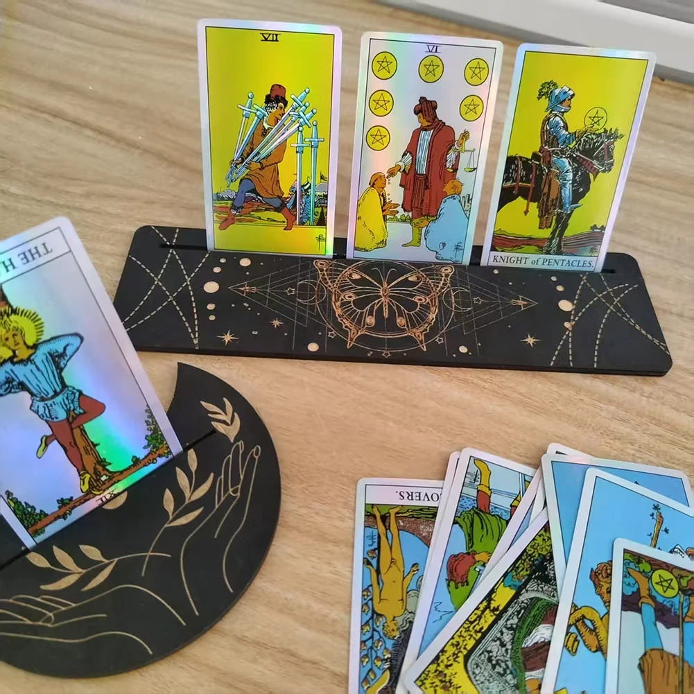 Tarot Cards Display Stand Holder Laser Butterfly Moon Phases Wood Bracket Witch Ouija Altar Prop Energy Meditation Healing Decor