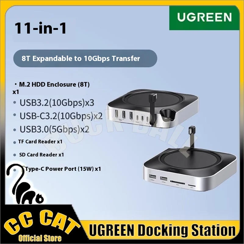 

UGREEN для Mac Mini M4/M4 Pro USB-концентратор Док-станция M.2 NVMe SSD 10 Гбит/с 8 ТБ Макс. 170 МБ/с USB-разветвитель Док-станция USB-A&C Порты SD&TF