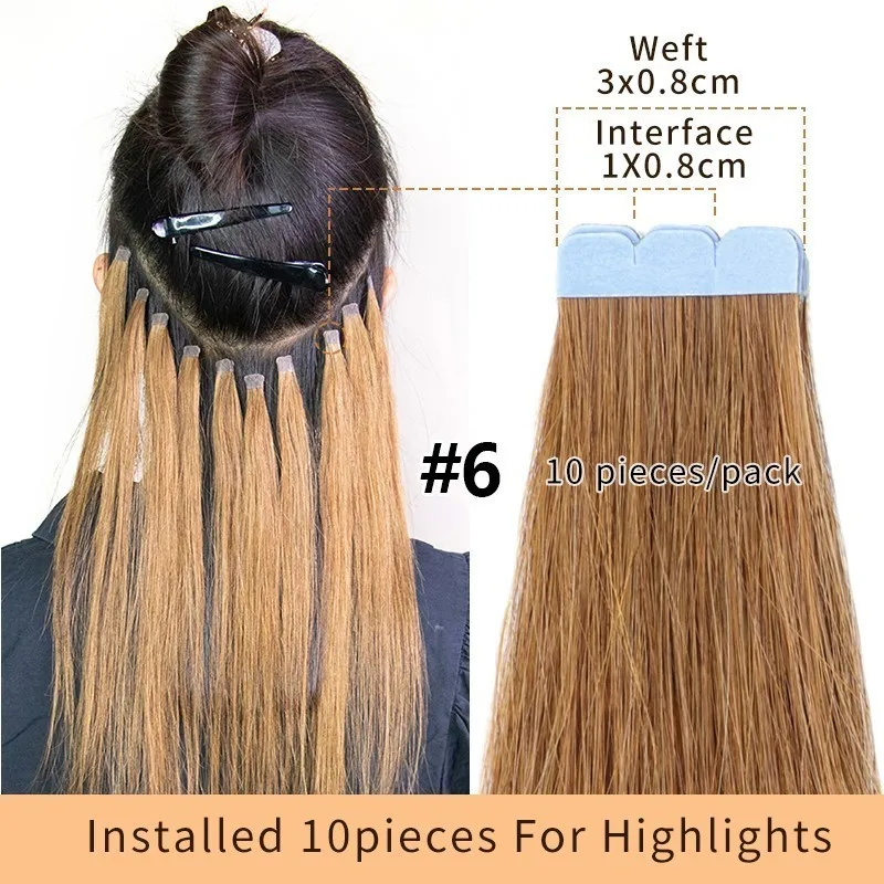 Mini Tape in Hair Extensions Human Hair Natural Hair Extentions Blonde 3x0.8cm Tape Weft Tape Ins 10pcs/pack Add Volume