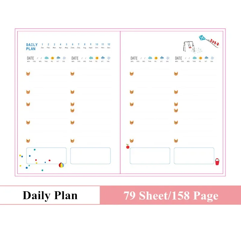 365 Days Planner ( undated ) School notebook Schedule Hard paper covered notepad 256 pages 13x18 cm Stationery School supplies