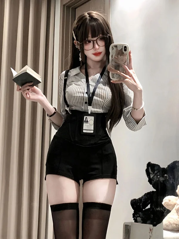 

Уникальный дизайн, полосатый комбинезон и комбинезон, комплект из двух предметов, осенне-зимний женский удобный хлопковый топ на пуговицах