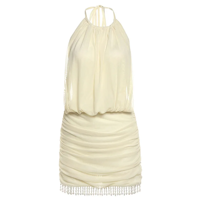 Mini robe dos nu Sexy ornée de col licou, tenues de vacances d'été pour femmes, robes courtes découpées de fête en Club, nouvelle collection