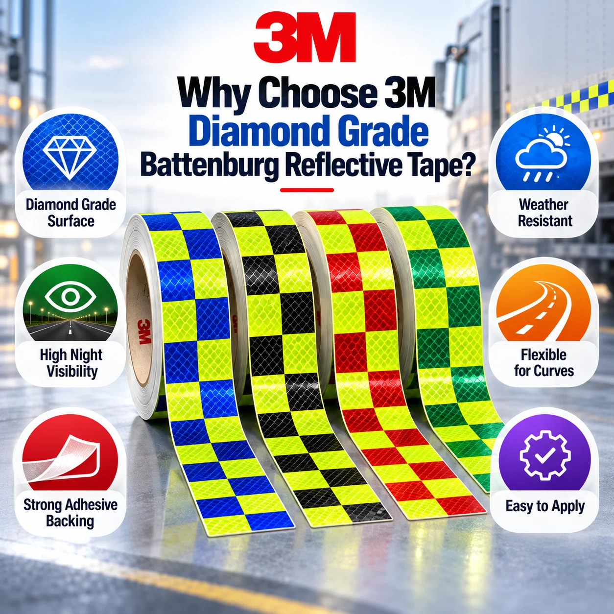 3M Diamond Grade Battenburg Reflective Tape High Visibility Weather Resistant for Truck Vehicle Safety Marking 5cm x 30cm/1m/5m