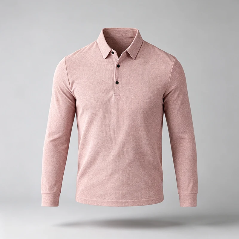 Herren-Polohemd mit normaler Passform, langen Ärmeln, Reverskragen, strukturierter Oberfläche und weichem Stoff, ideal für Streetstyle und den täglichen Arbeitsalltag. – Detail 6