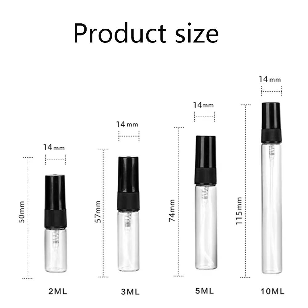 詰め替え可能なガラススプレーボトル,4つの無料アクセサリー,化粧品容器,香水,2 ml, 3 ml, 5 ml, 10ml, 50個