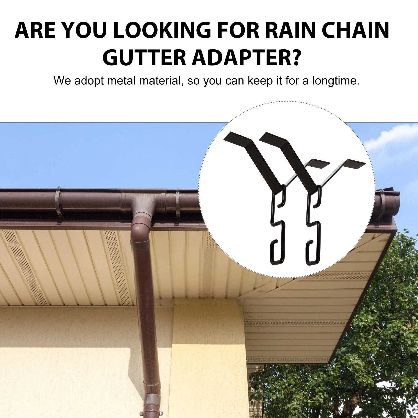 

2 Sets Decorative Rain Chain Hook Metal Gutter Adapter Drain Pipe Connector Rust Resistant Splash Proof V Shape Design Easy