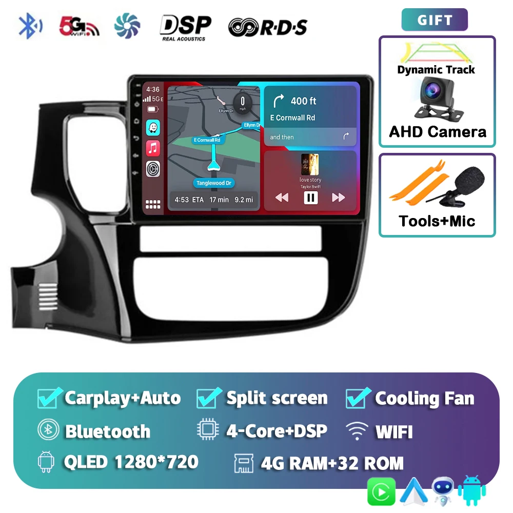 Android 16 Carplay autoradio voor Mitsubishi Outlander 3 GF0W GG0W 2012-2018 Multimedia Videospeler Navigatie Stereo GPS 2din