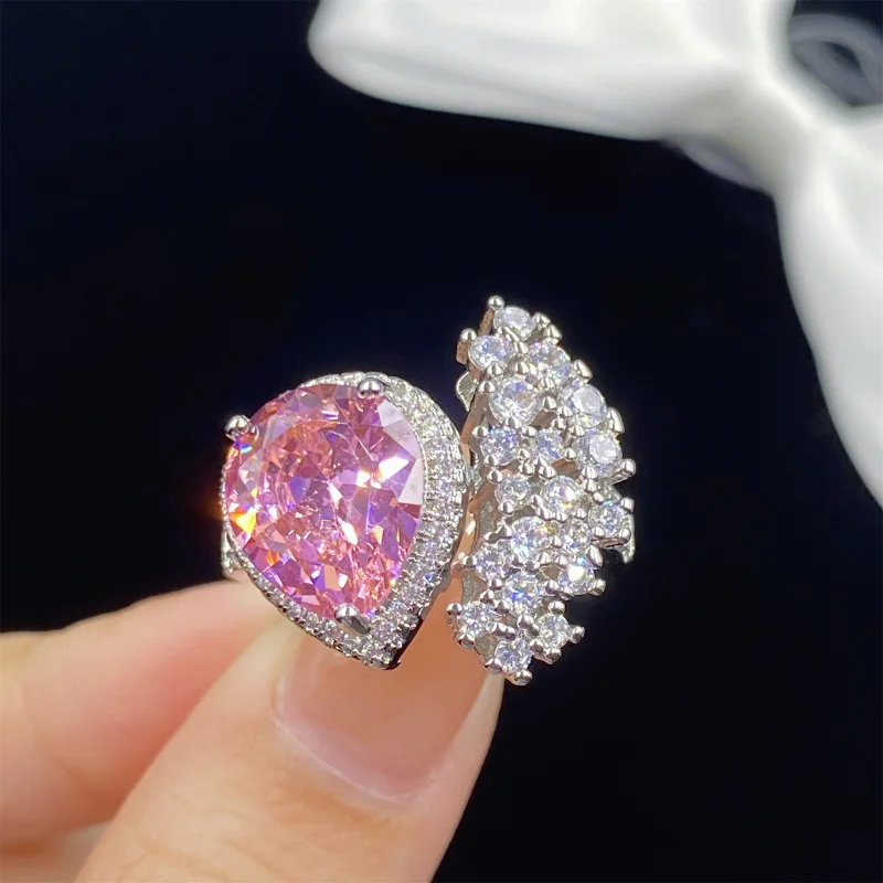 

Форма капли воды, циркон, полный бриллиант, розовый турмалин, открытое кольцо, женский комплект серег с подвеской