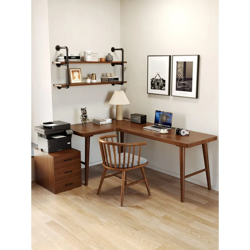 Bay window corner solid wood desk household high and low foot creative balcony table L-shaped computer table window study