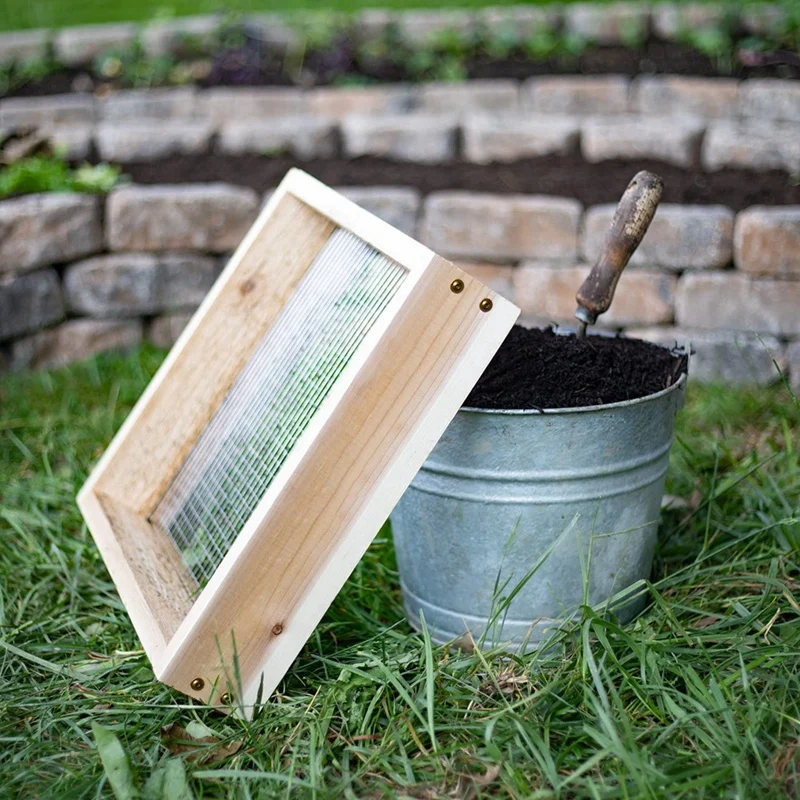 Hand Held Garden Sifter for Compost, Dirt and Potting Soil Rough Sawn Sustainable-AT35