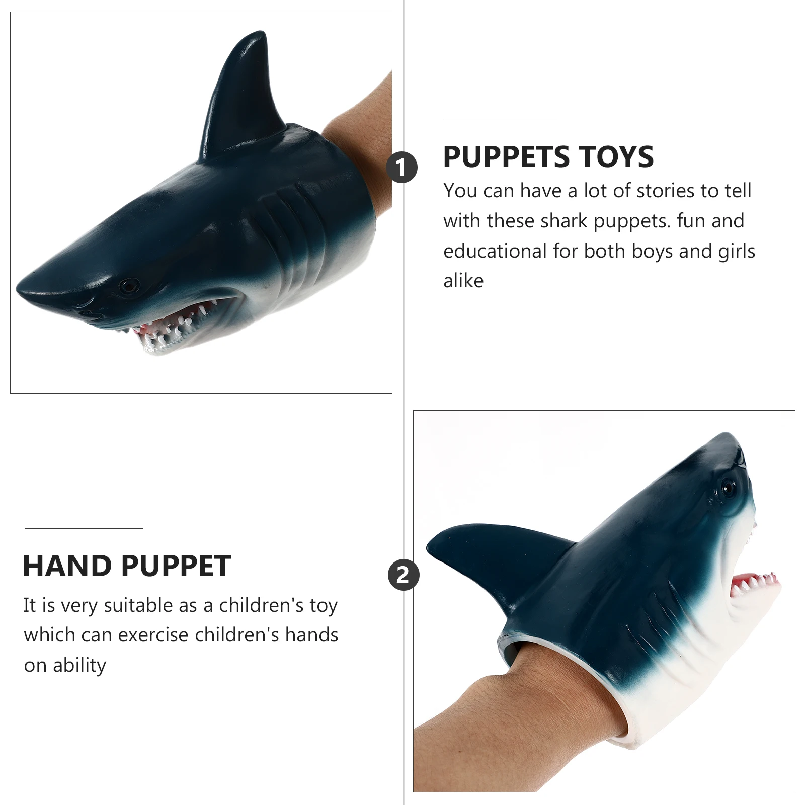 2 Pcs Shark Arm Puppet Role Play Toy Bite Finger Animal Head Hand Playful Child