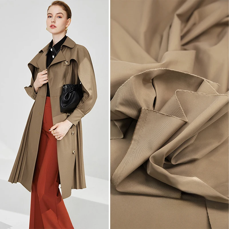 Shiny Twill Wrinkle Resistant Solid Polyester Fabric for Autumn and Winter Trench Coat Parker Jacket Woven Memory Material