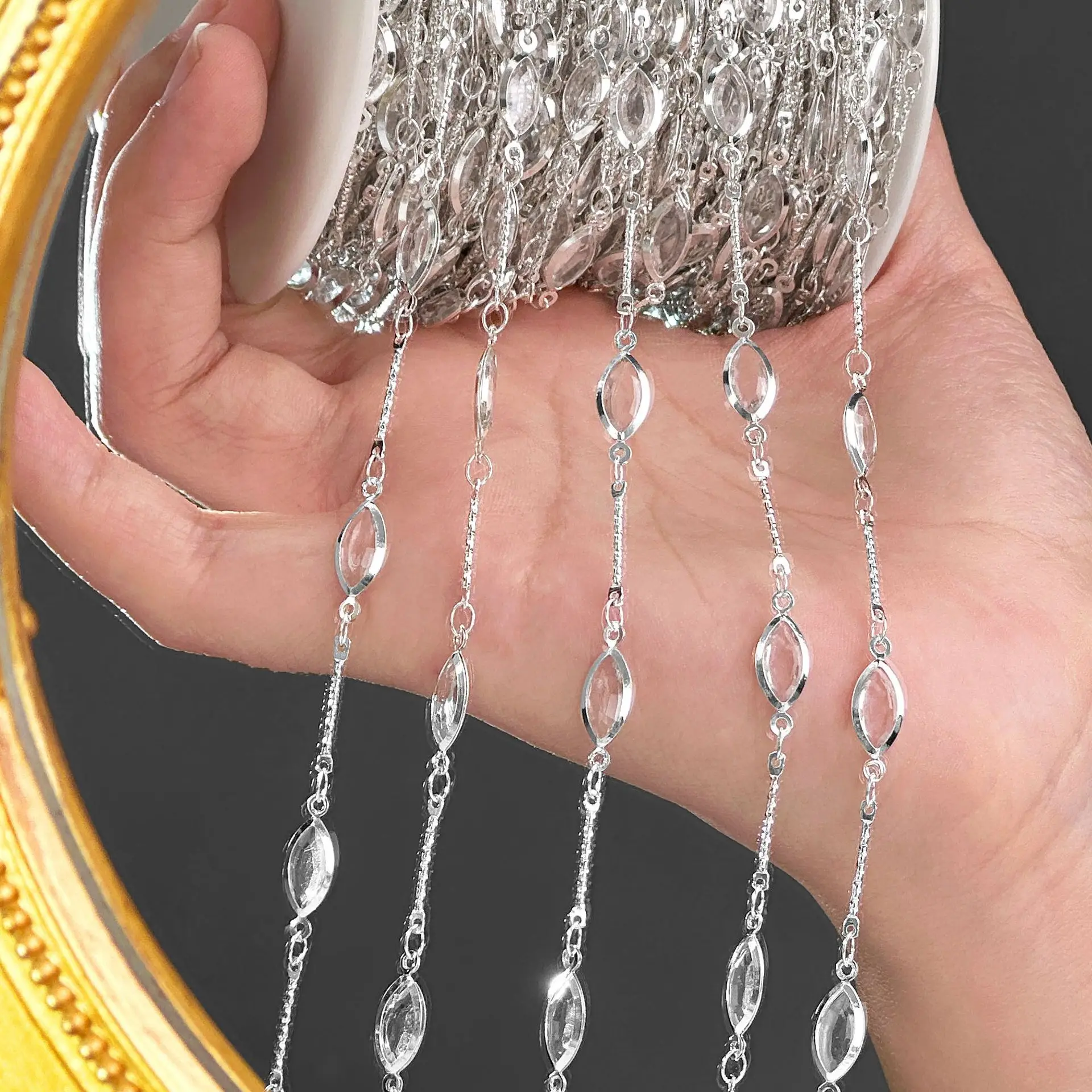 1 Meter bunte Perlenkette aus Kristall und Kupfer für DIY-Halsketten, Armbänder, Kostüme, Schmuckherstellung, Material und Zubehör – Detail 4