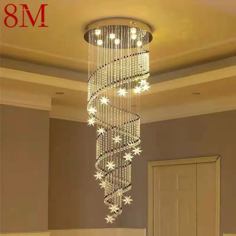 

8M Modern Luxury Crystal Pendant Hanging Lamp LED Vintage Creative Villa Chandelier for Home Living Room Staircase