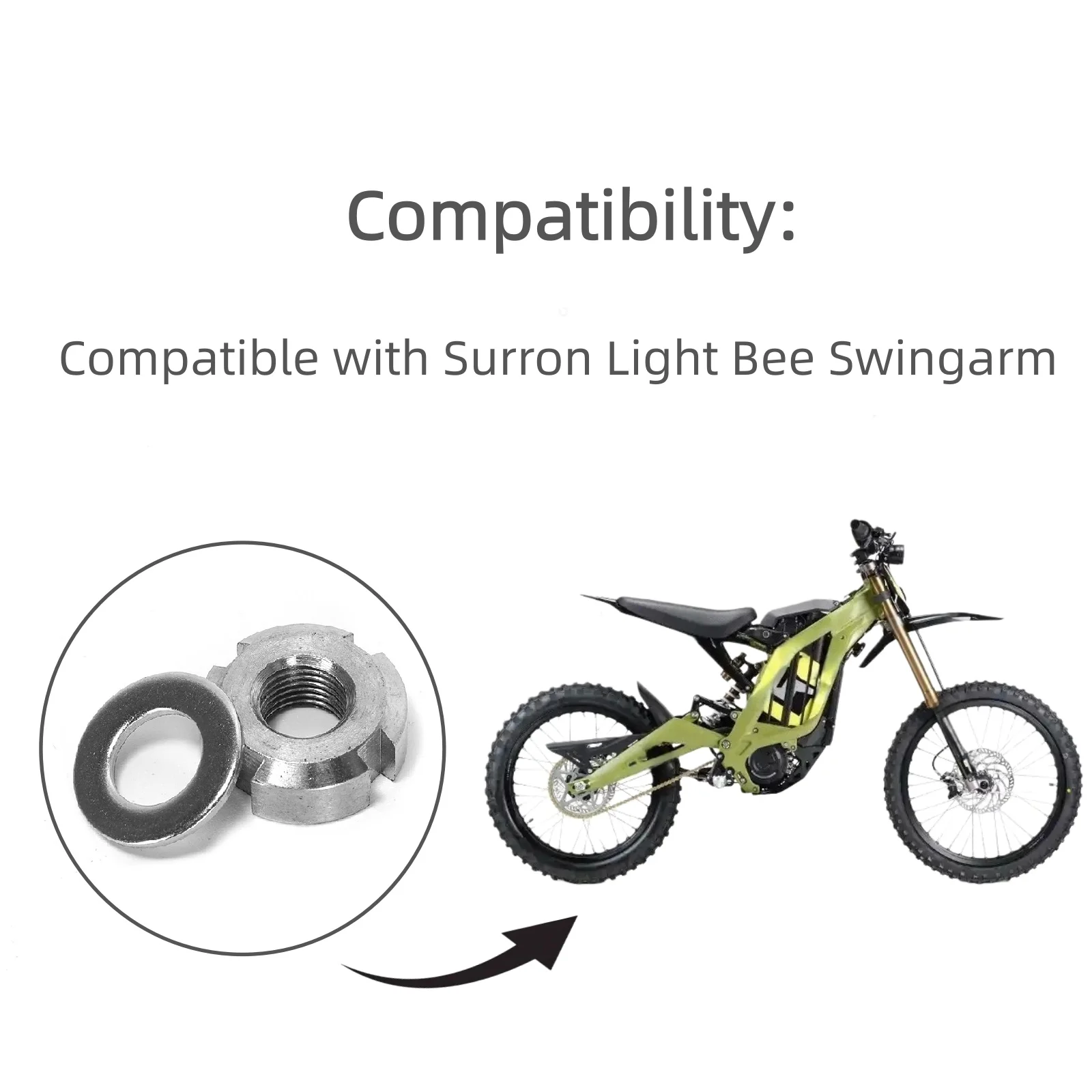 Ruimou 1 Set Bicycle Metal Rear Swingarm Axle Nut 22x10x8mm (With Washer) Compatible With Surron Light Bee Rear Swingarm