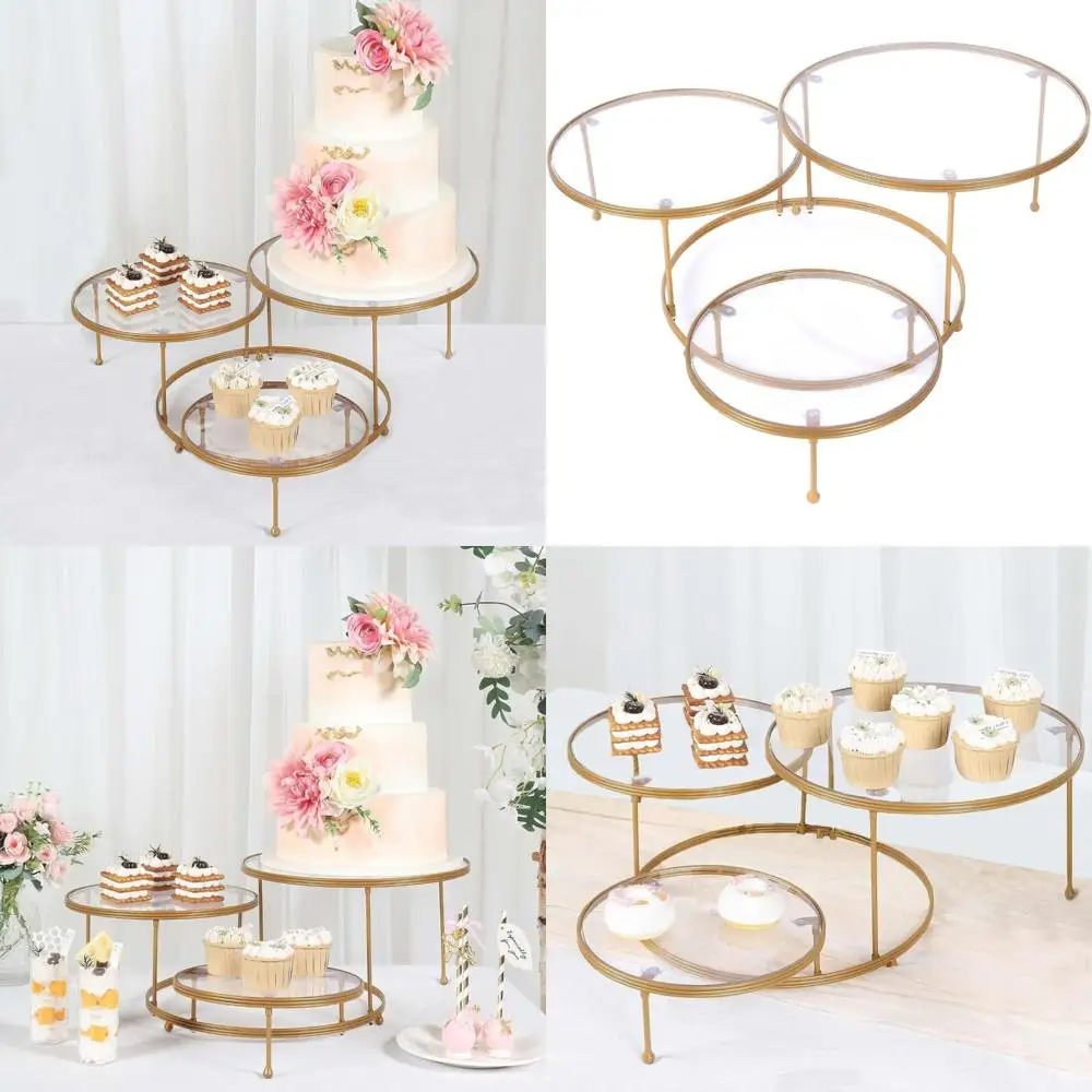 

3-Tier Gold Metal Cupcake Stand with Clear Acrylic Plates for Dessert and Cake Displays