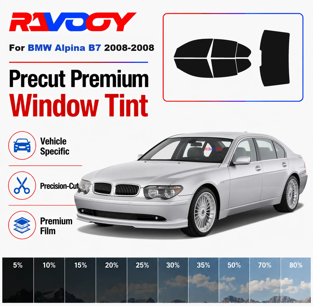 

Premium Precut Window Tint Kit Front Rear Windows Rear Windshield For BMW Alpina B7 2008-2008 Complete Set Nano Ceramic Film