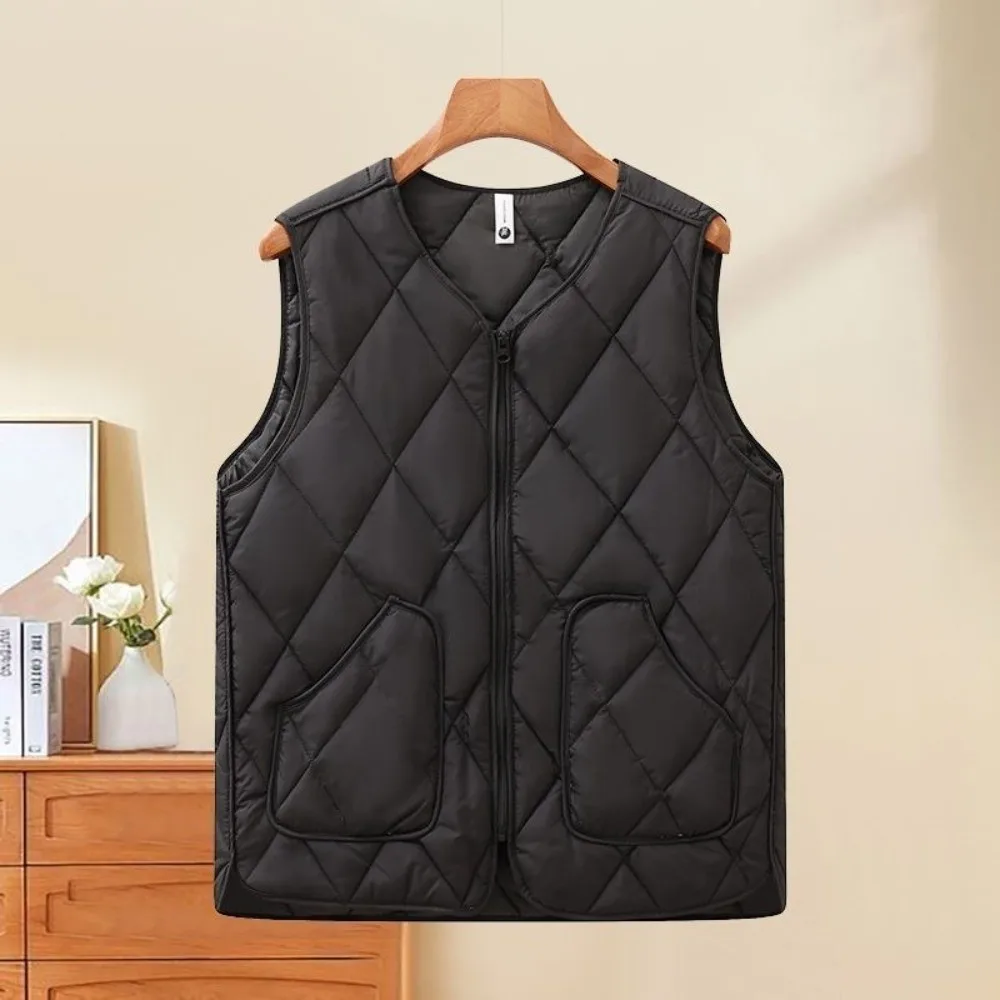 Versatile Zipper Closure Women's Vest Warm Cotton Fill Sleeveless Cotton Vest Plus Size Loose Waistcoat Casual Daily Wear