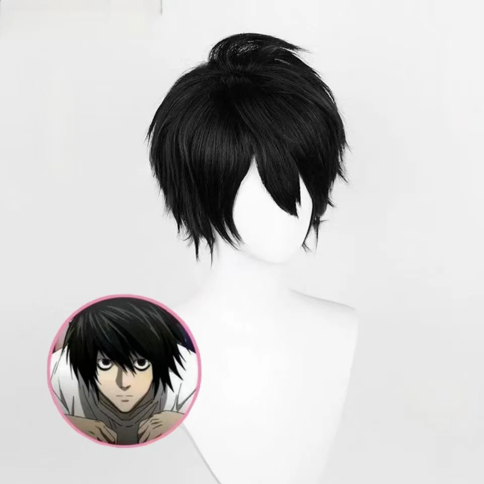Death Note L Lawliet Cosplay Wig Black Messy Short Layered Hair Heat Resistant Synthetic Wig For Men Halloween Comic Con