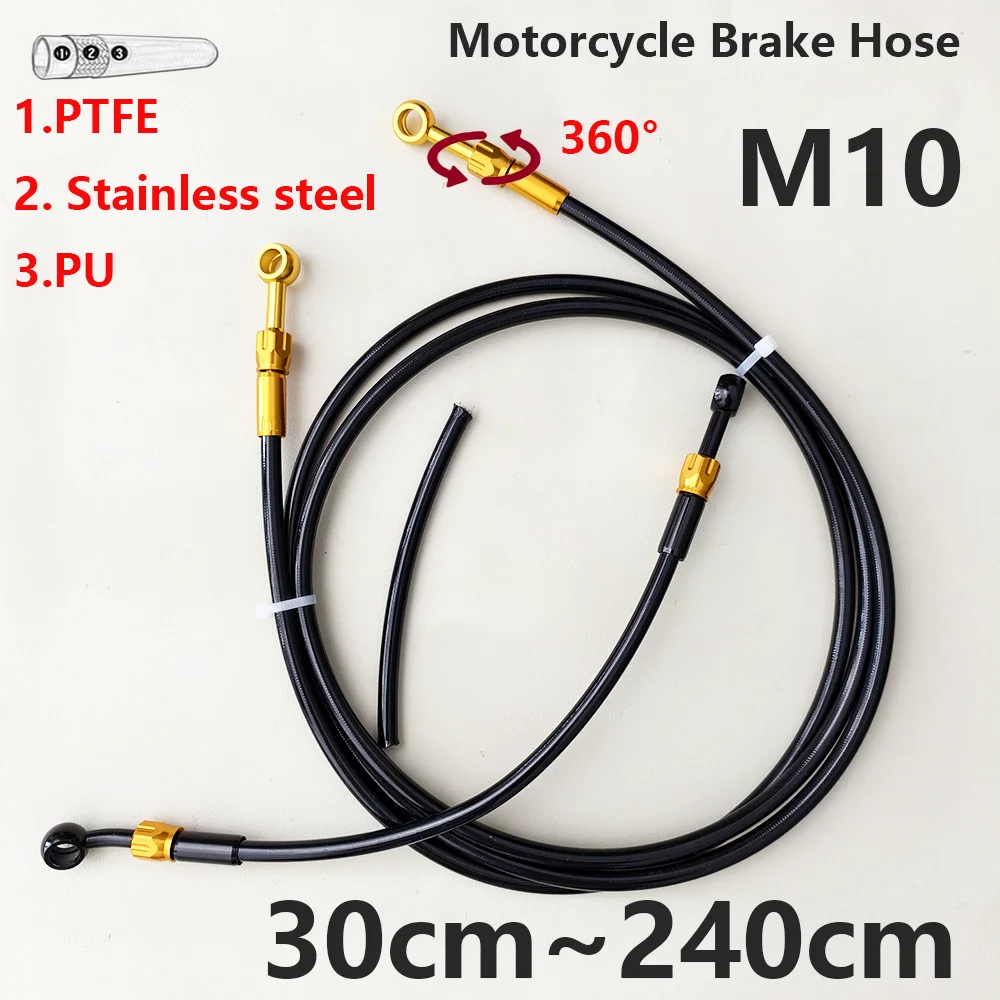 Motorcycle Stainless Steel Braided Black Brake Hose Line Oil Pipe Clutch Tube with 360°Rotatable Banjo M10 0° 28°  45° 90°