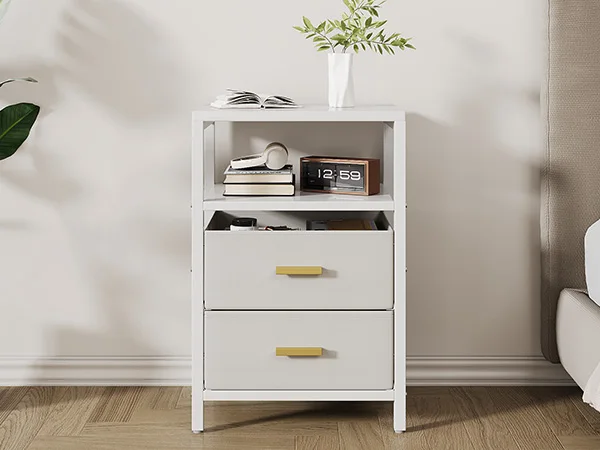 

Прикроватная тумбочка из ДСП, современная, с 2 тканевыми ящиками, для спальни, гостиной, белая, приставной столик к дивану