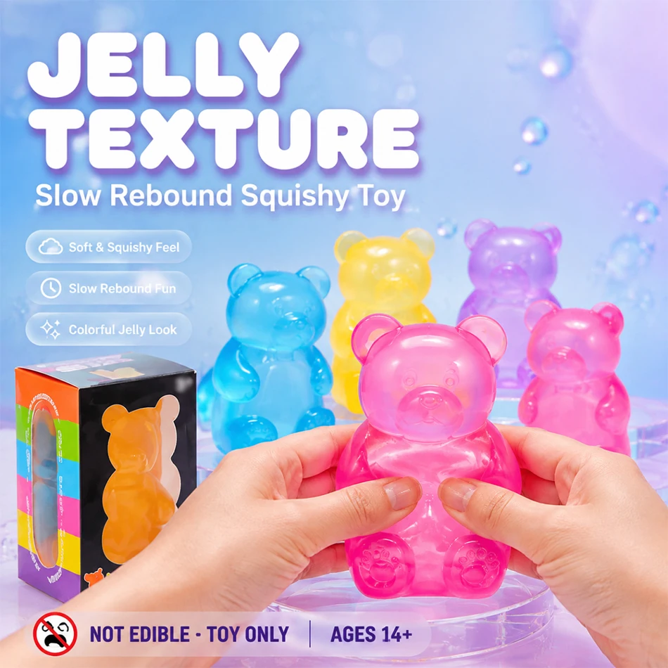 Translucent Jelly Gummy Bear Squeeze Toy Slow Rising TPR Squishy Fidget Sensory Hand Stress Relief Office Desk Decor Adults Gift
