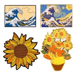 Japanese Waves Enamel Pin Sunflower Brooch Pines Lapel Pins Badge on Backpack Costume Accessories Art Jewelry Gifts for Friends
