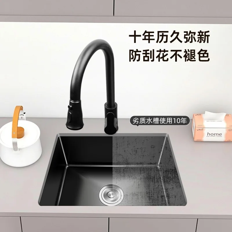 Cross-border wholesale stainless steel sink large single slot nano-coating cross-border hotel engineering custom vegetable basin